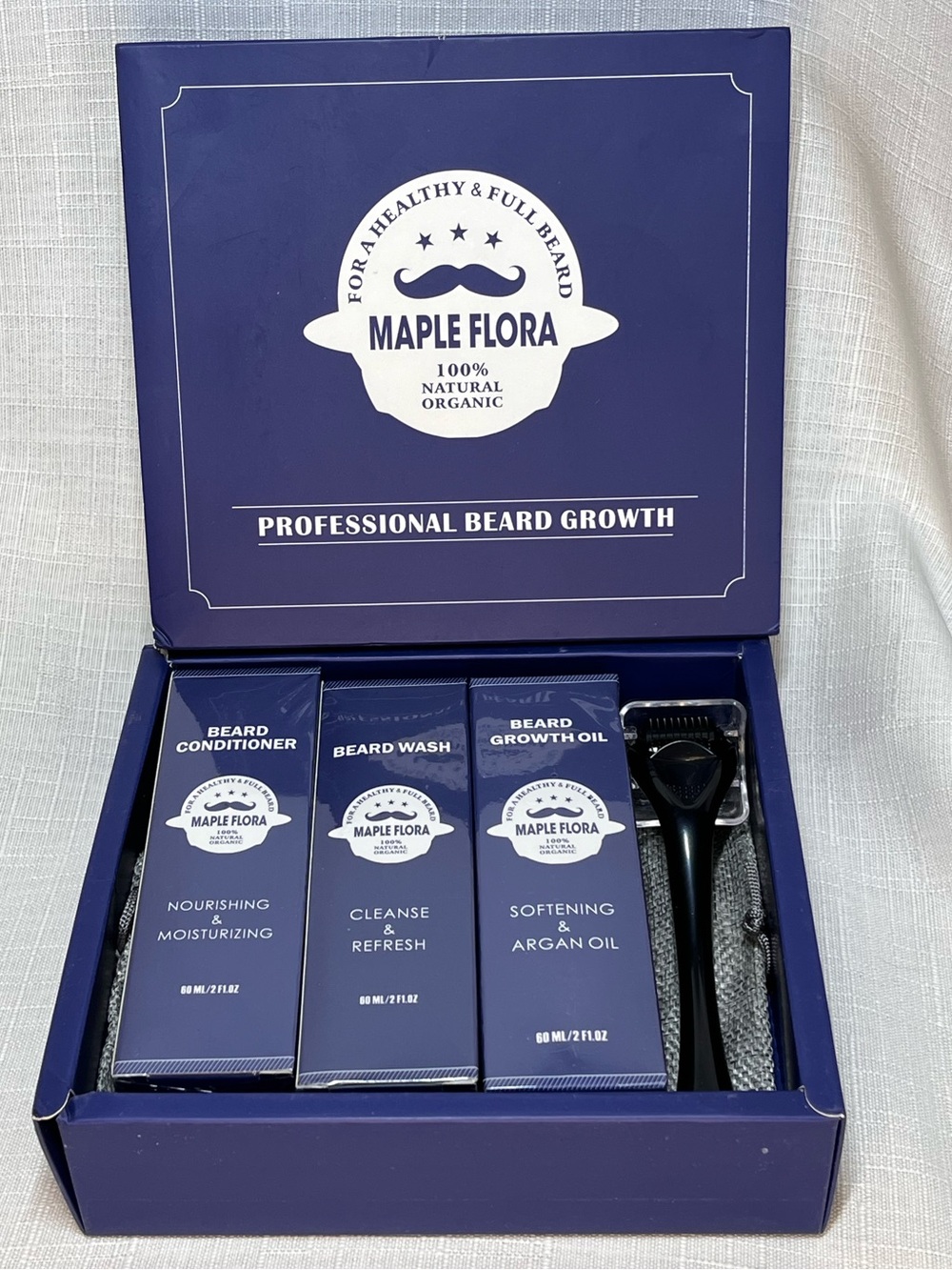 Maple Flora Professional Beard Growth Kit Oil Wash Conditioner Derma Roller NEW